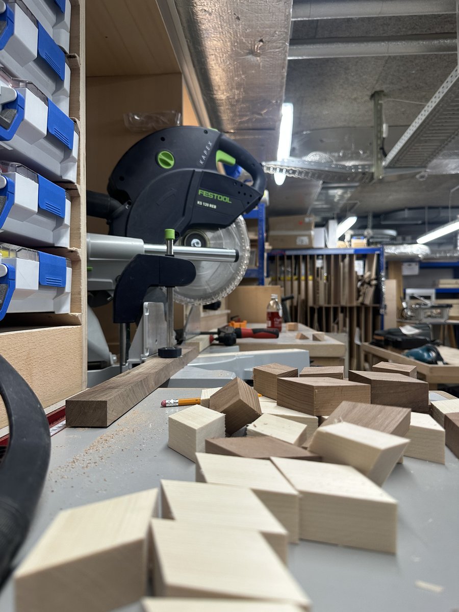 Crosscutting the laminated blank at a 60-degree angle on the table saw