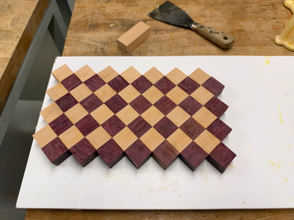 Dry fitting the diagonal diamond checkerboard pattern