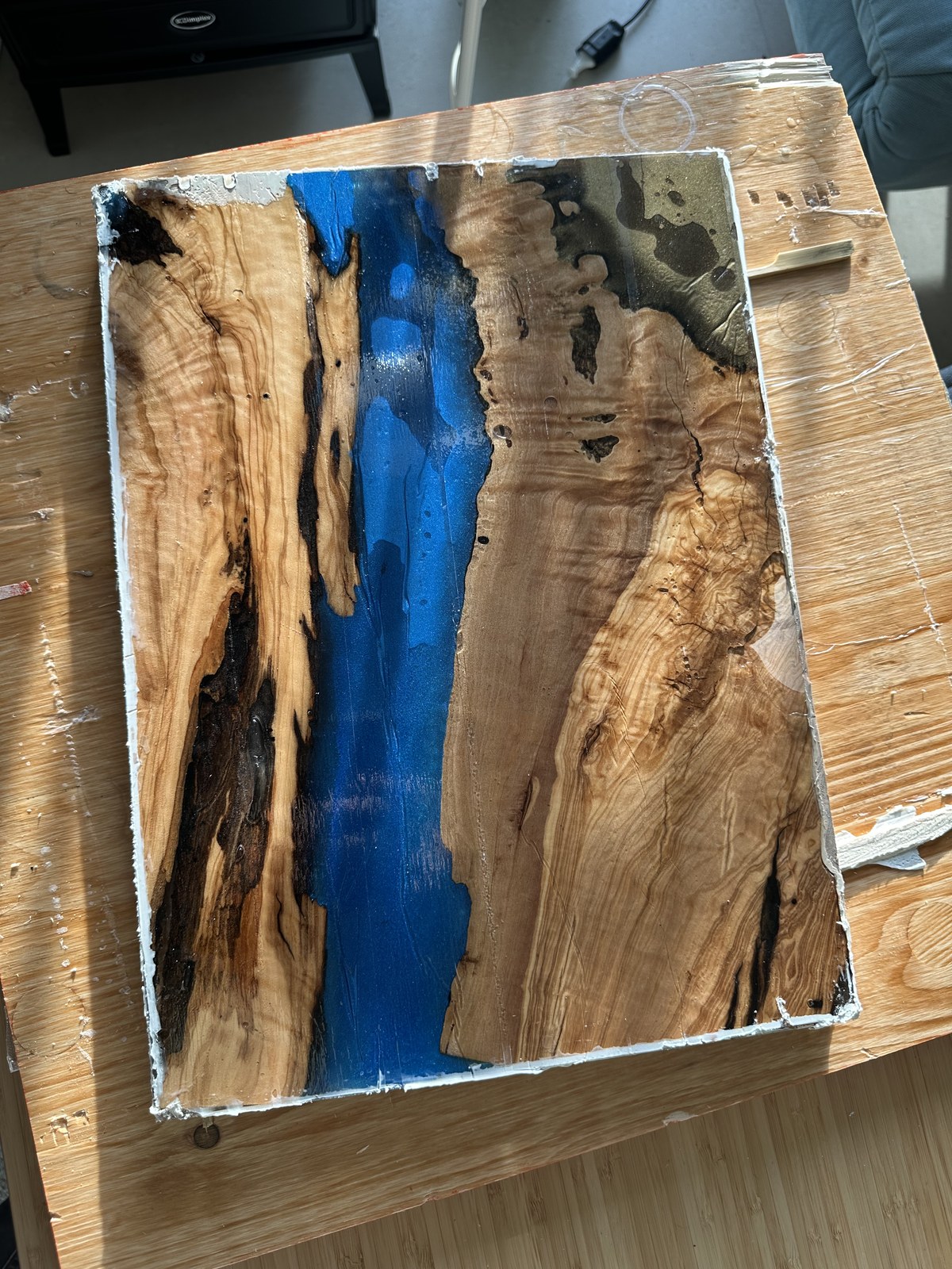 Cured epoxy slab freshly demolded from melamine mold